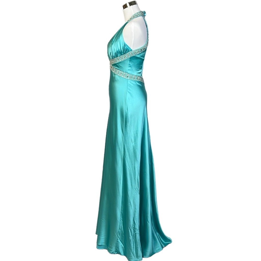 Badgley Mischka Aqua Sleeveless Y2K Stretch Prom Wedding Gown Formal Dress Sz 0 - Picture 4 of 15